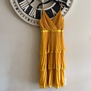 Lulu's Mustard Yellow Lace Tiered Midi Dress